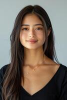 Japanese Woman With Long Hair in Black Top photo