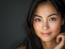 Close Up of a Woman With Freckles on Her Face photo