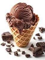Delicious Chocolate Ice Cream Scoop in Crispy Waffle Cone photo
