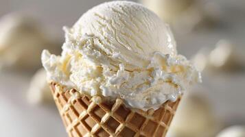 Vanilla Ice Cream Scoop in Waffle Cone photo