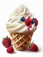 Vanilla Ice Cream Sundae With Raspberries and Blueberries photo