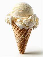 Vanilla Ice Cream Scoop in Waffle Cone photo