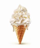 Vanilla Ice Cream Cone With White Icing on White Background photo