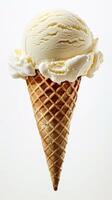 Scoop of Vanilla Ice Cream in a Waffle Cone photo
