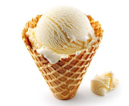 Two Scoops of Vanilla Ice Cream on a Waffle photo