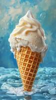 Vanilla Ice Cream Scoop on Waffle Cone photo