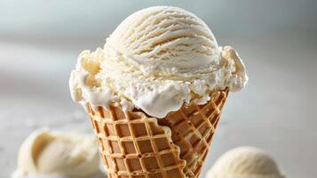 Vanilla Ice Cream Scoop in Waffle Cone photo