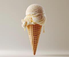 Vanilla Ice Cream Scoop in Waffle Cone photo