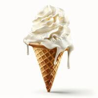 Vanilla Ice Cream Cone With White Icing on White Background photo