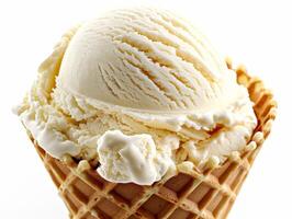A Scoop of Vanilla Ice Cream in a Waffle Cone photo