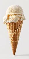 Vanilla Ice Cream Scoop in a Waffle Cone photo