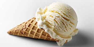 Vanilla Ice Cream Scoop in Waffle Cone photo