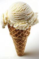 Vanilla Ice Cream Scoop in Waffle Cone photo