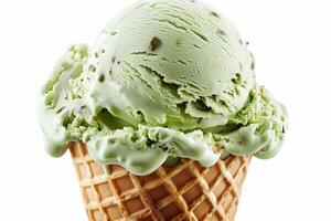 Green Ice Cream Scoop in Waffle Cone photo