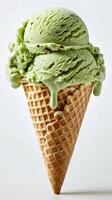 A Scoop of Green Ice Cream in a Waffle Cone photo