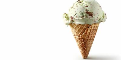 Scoop of Pistachio Ice Cream in a Waffle Cone photo
