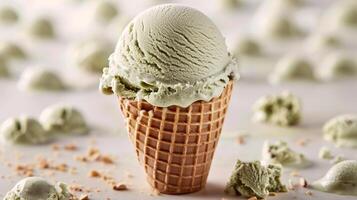 Pistachio Ice Cream Scoop on Table photo