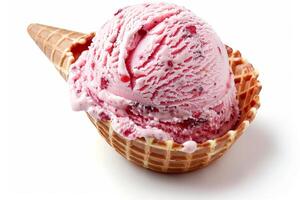 Scoop of Strawberry Ice Cream in a Waffle Cone photo