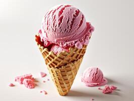 Pink Ice Cream Scoop in Waffle Cone photo