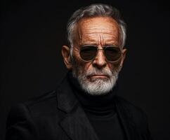 Older Man in Sunglasses and Black Jacket photo