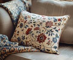 Colorful Luxurious Pillow on Couch photo
