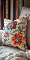 White Couch With Colorful Pillow photo