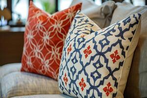 Close Up of Two Pillows on a Couch photo
