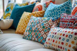 Vibrant Colorful Pillows Adorning a Couch photo