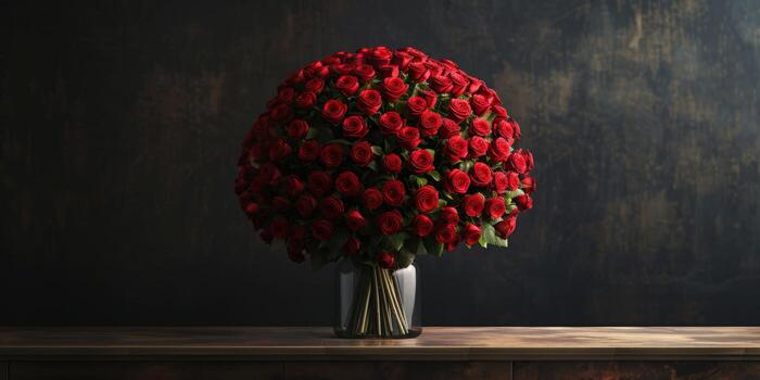 A Bouquet of Red Roses in a Vase on a Table photo