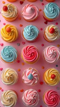 clasificado magdalenas con vistoso Crema en rosado antecedentes foto