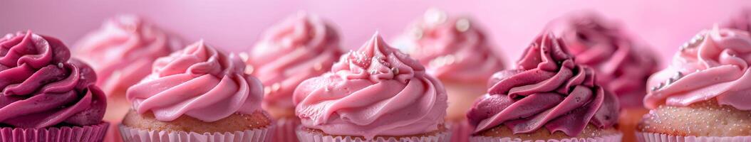 Group of Cupcakes With Pink Frosting photo