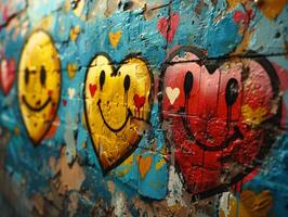Close Up of Wall With Hearts Painted On It photo
