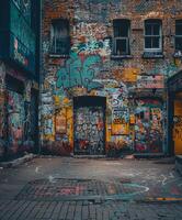 Brick Building Covered in Love-themed Graffiti photo
