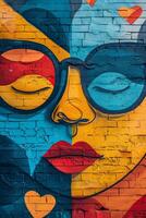 Womans Face Painting on a Brick Wall photo