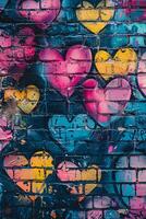 Brick Wall Covered With Hearts photo