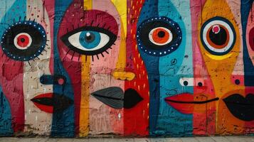 Group of Faces Painting on Wall photo