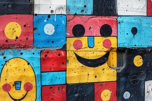 Smiley Face Graffiti on Painted Wall photo
