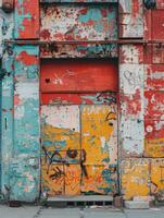 Deteriorating Building With Peeling Paint and Love Graffiti photo