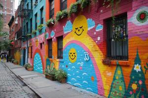 Colorful Wall Painted With a Smiley Face photo