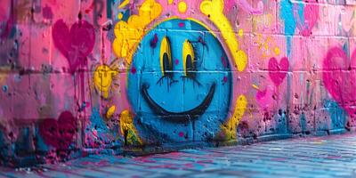 Smiley Face Graffiti on Wall photo