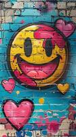 Smiley Face Painted on Brick Wall photo