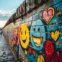 Smiley Faces Graffiti on Brick Wall photo