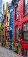 Row of Colorful Buildings With Love Themed Graffiti photo