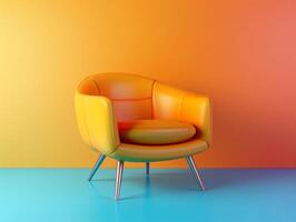 Yellow Chair in Front of Colorful Wall photo