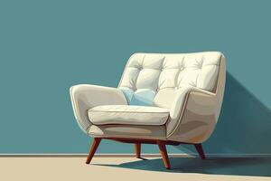 White Chair in Front of Blue Wall photo