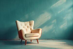 Comfy Chair in Front of Blue Wall photo