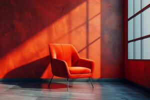 Orange Chair Against Red Wall photo