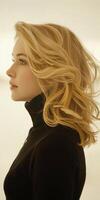Woman With Long Blonde Hair in Black Turtleneck Sweater photo