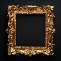 Gold Baroque Frame on Black Background photo