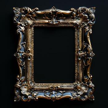 Gold Baroque Frame on Black Background photo